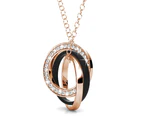 Rose Gold Triple Interlocking Ring Black Pendant Necklace Embellished with Swarovski crystals