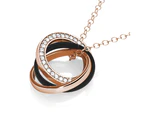 Rose Gold Triple Interlocking Ring Black Pendant Necklace Embellished with Swarovski crystals