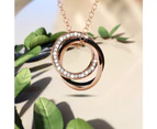 Rose Gold Triple Interlocking Ring Black Pendant Necklace Embellished with Swarovski crystals