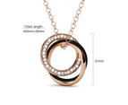 Rose Gold Triple Interlocking Ring Black Pendant Necklace Embellished with Swarovski crystals