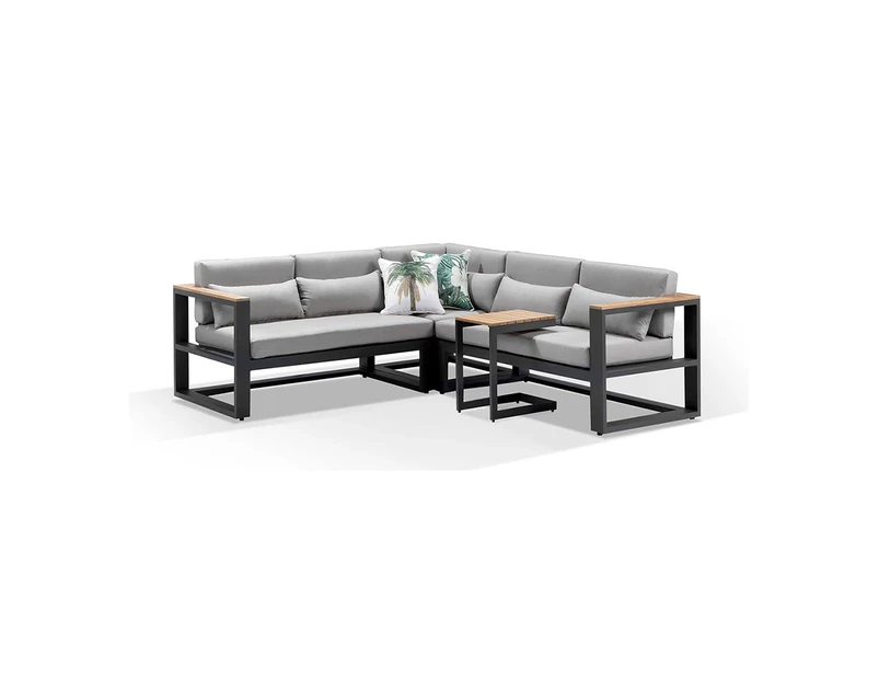 Outdoor Balmoral Outdoor Aluminium & Teak Lounge With Side Table - Outdoor Aluminium Lounges - Charcoal/Olefin Grey cushion