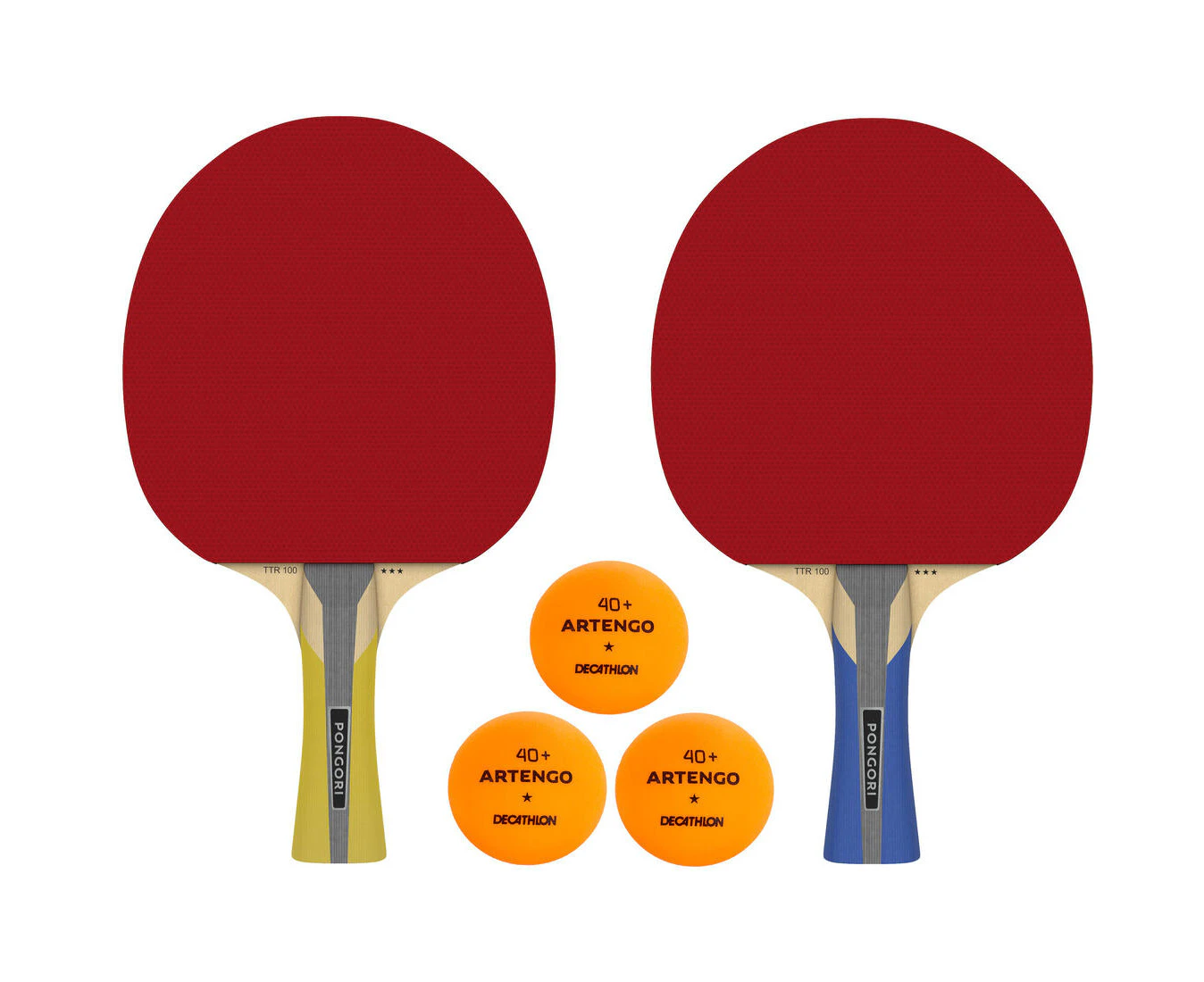 DECATHLON PONGORI Set of 2 TTR 100 All-Round Table Tennis Bats 3* and TTB 100 40+ Balls - Orange