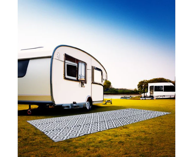 Outdoor Rug/Camping Mat - Large Diamond Black and Grey