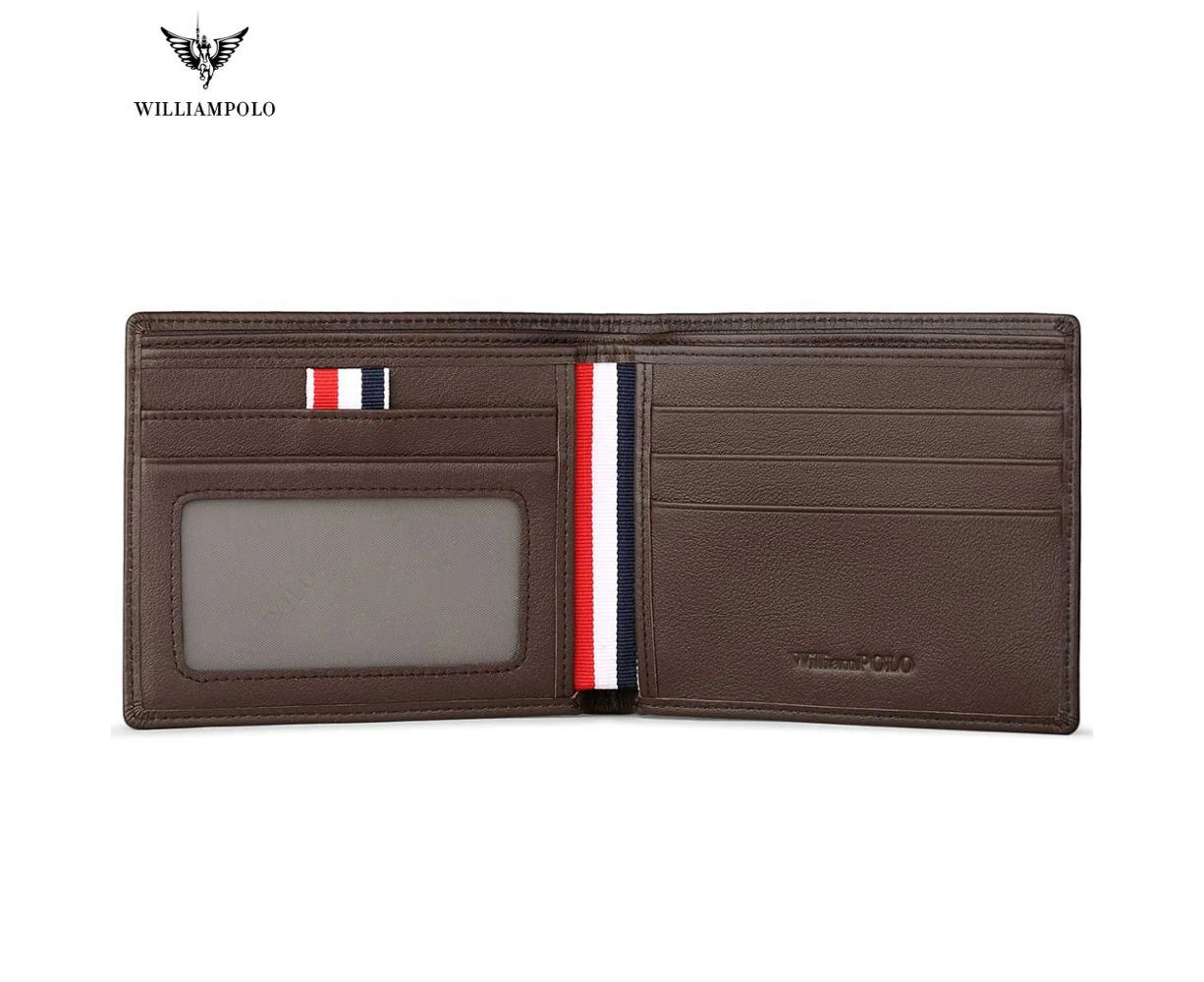 WilliamPOLO Soft Men Wallet Ultra Slim Credit Card Holder Genuine Leather Multi Card Case Purse Business Portable Fashion Wallet—Brown