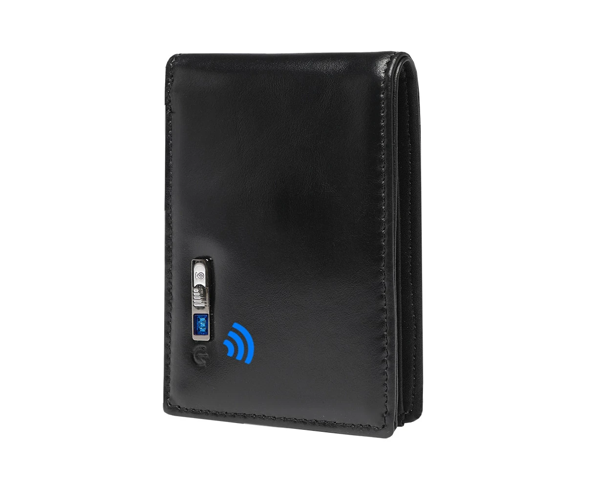 Smart Anti-lost Wallet Tracker  Genuine Leather Men wallets Soft Bluetooth-compatible Leather Purse Male Luxury Men's Wallet—Black