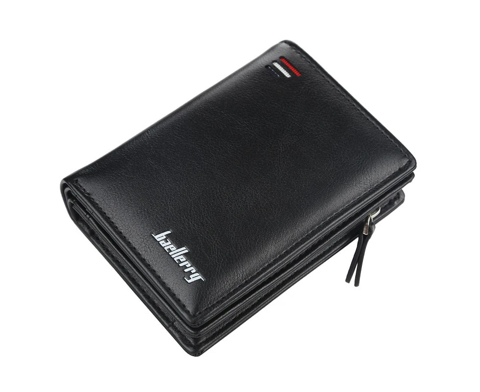 Men Wallets Short Desigh Card Holder High Quality Fashion Male Purse New Design PU Leather Coin Holder Men Wallets—Black