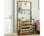 Bamboo Hall Tree Hat and Coat Stand Hallway Shoe Rack Bench w/ Shelves & 8 Hooks