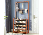 Bamboo Hall Tree Hat and Coat Stand Hallway Shoe Rack Bench w/ Shelves & 8 Hooks