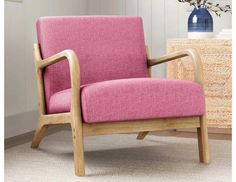 ALFORDSON Wooden Armchair Accent Chair Fabric Lounge Sofa Couch Seat Pink