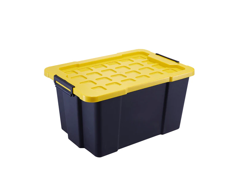 2 x K&A 60L Heavy Duty Plastic Storage Container Stackable Tub Tool Box - Black 63x43x34.5CM
