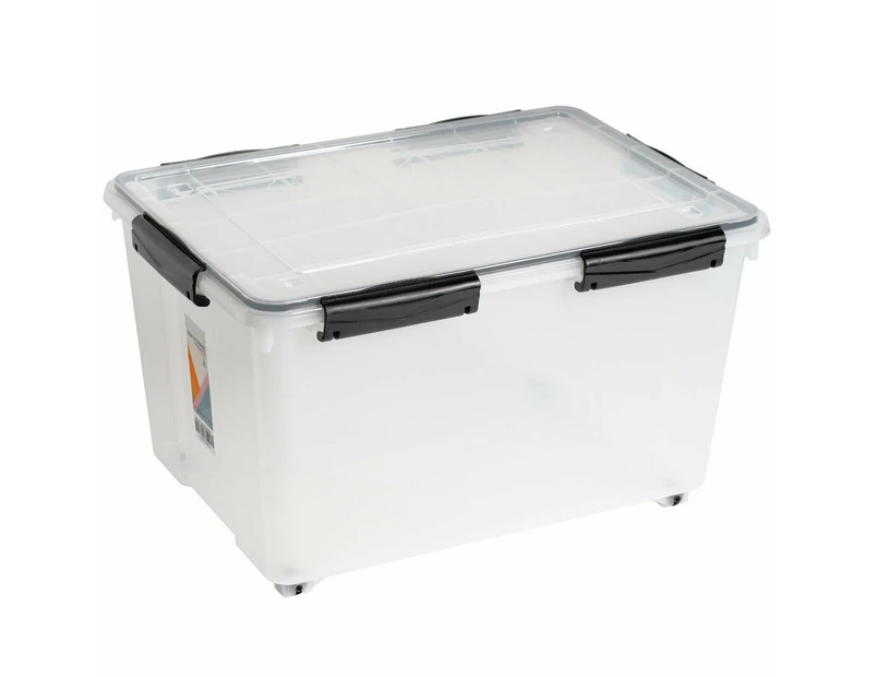 55L Airtight Roller Storage Box Lockable Plastic Organiser Container Tub Crate