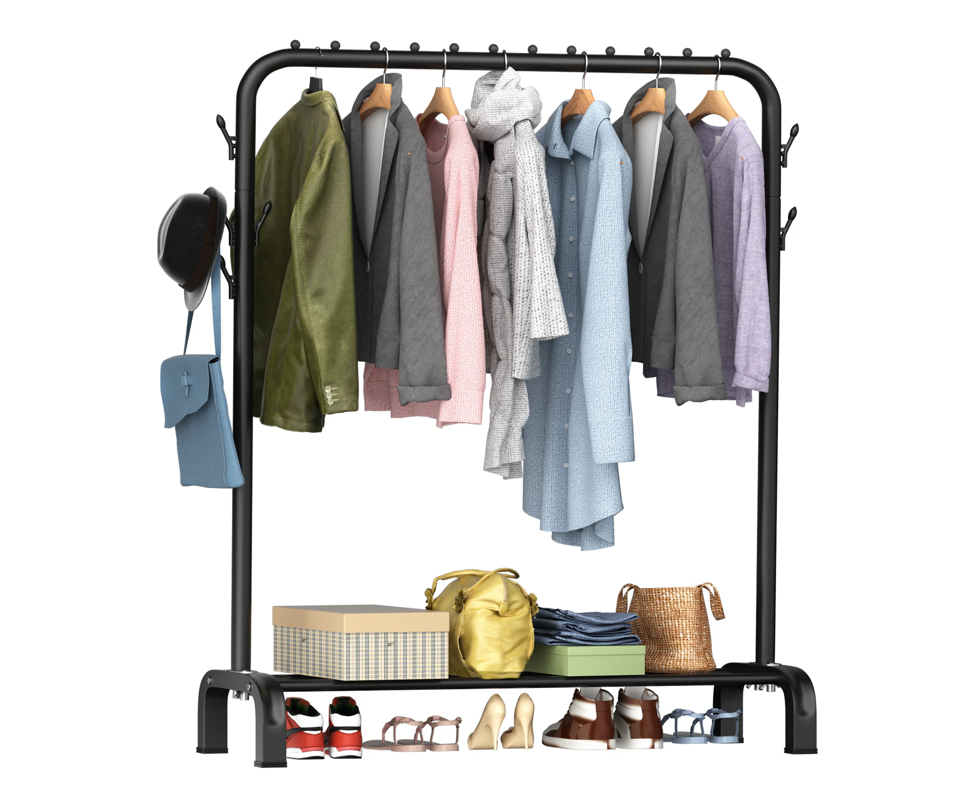 Coat Hanging Stand Clothes w/ Hooks- BLACK