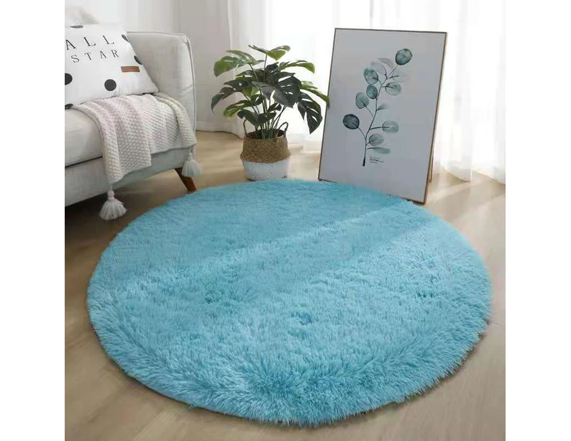 Floor Round Fluffy Rug Living Room Bedroom Extra Soft Shaggy Carpet Coffee Table Sky Blue 60*60cm