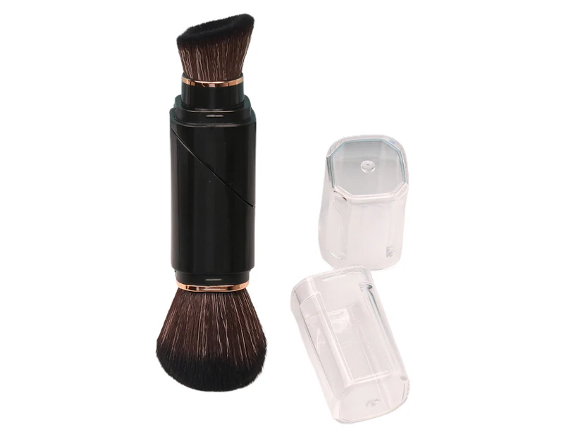 Makeup Brush Retractable No Shedding 360 Degree Rotation Portable 2-in-1 Women Blush Foundation Loose Powder Brush Beauty Tool - Black