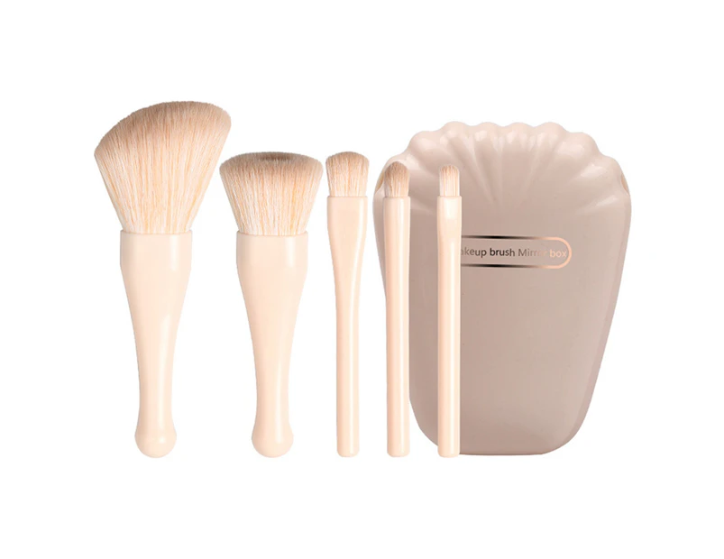 5Pcs Makeup Brushes Soft Dense Bristles Fluffy Beauty Tools Eye Shadow Highlighter Foundation Brushes with Mirror for Beauty Salon - Pink