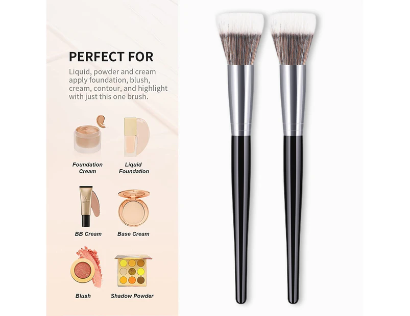 Makeup Brush Multifunctional Wide Application Versatile Wool Double Flat Head Cosmetics Tools Wood Handle BB Cream Foundation Brush for Female - Black