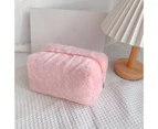 Cosmetic Bag Plush Portable Large Capacity Reusable Bright Color Makeup Brush Bag Pen Bag for Shopping - Pink