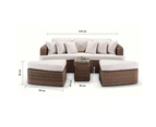 Outdoor Noosa Outdoor Modular 4 Piece Daybed In Half Round Wicker - Outdoor Daybeds - Brushed Wheat, Cream cushions