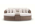 Outdoor Noosa Outdoor Modular 4 Piece Daybed In Half Round Wicker - Outdoor Daybeds - Brushed Wheat, Cream cushions