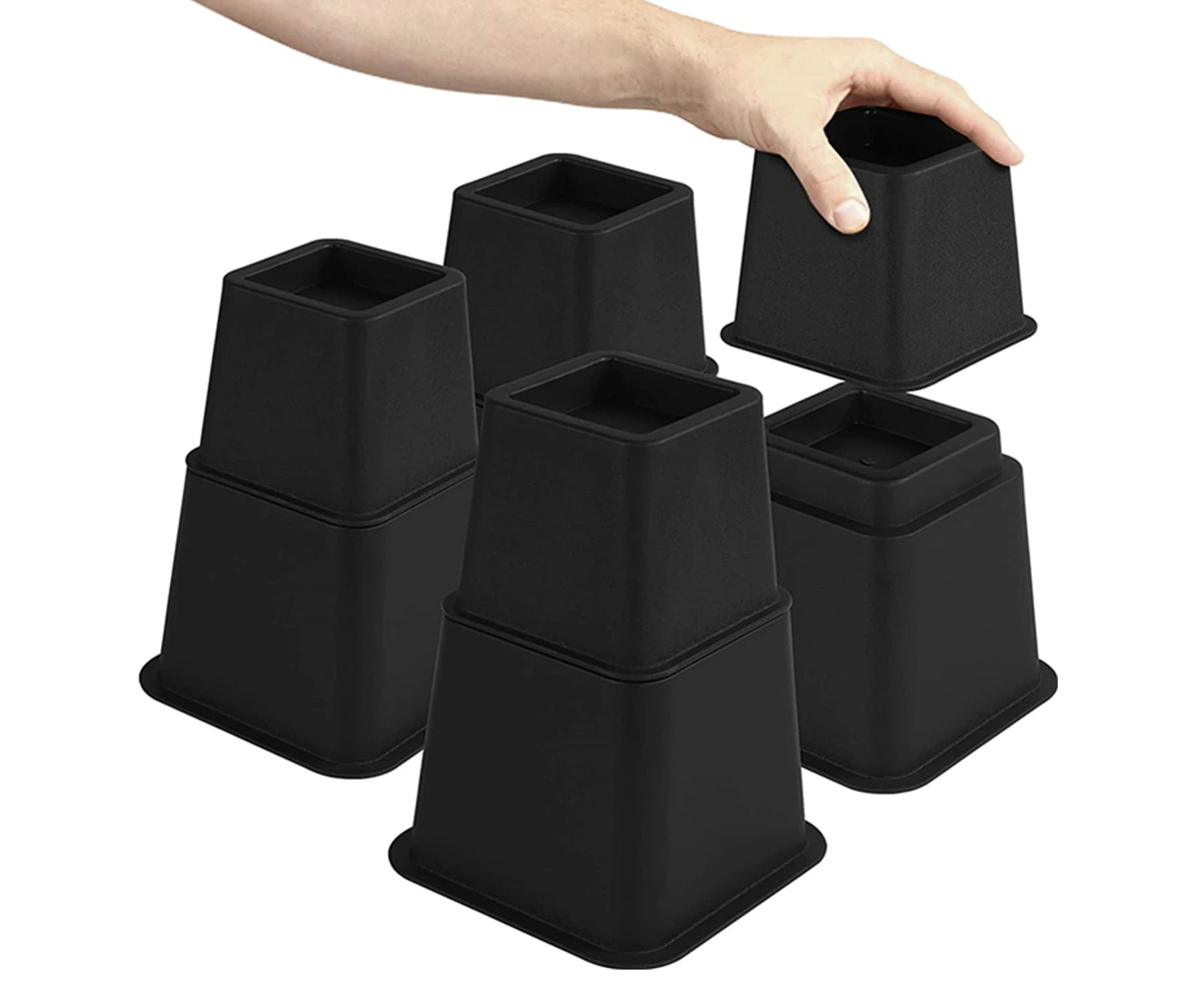 Modern Furniture Lifters Bed Risers With Adjustable Height (Set of 4) - Black