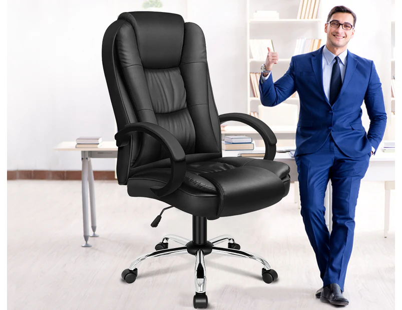 Alfordson Executive Office Chair PU Leather Computer Gaming Racer Black Seat