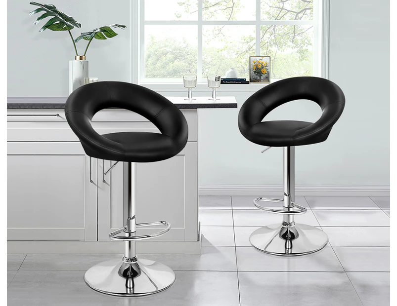ALFORDSON 2x Bar Stools Kitchen Swivel Chair Leather Gas Lift Ovadia BLACK