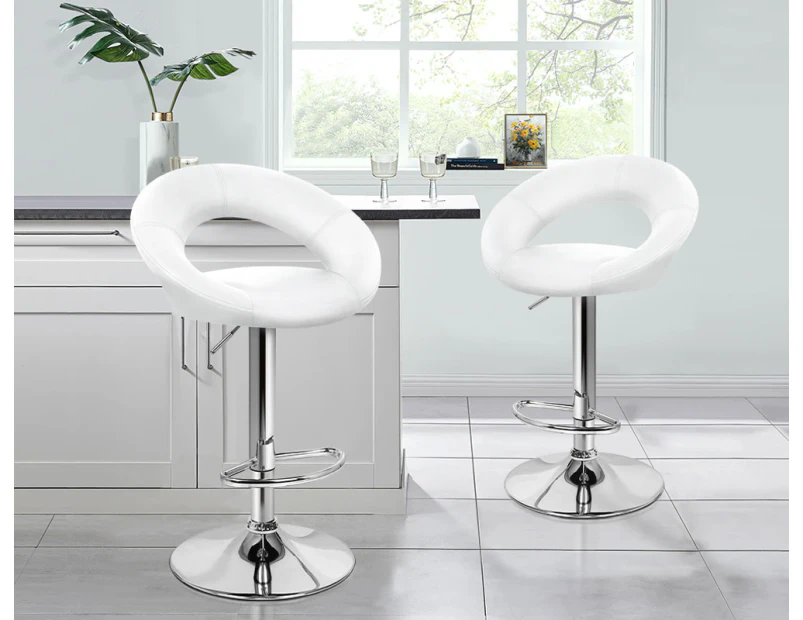 ALFORDSON 2x Bar Stools Kitchen Swivel Chair Leather Gas Lift Ovadia White