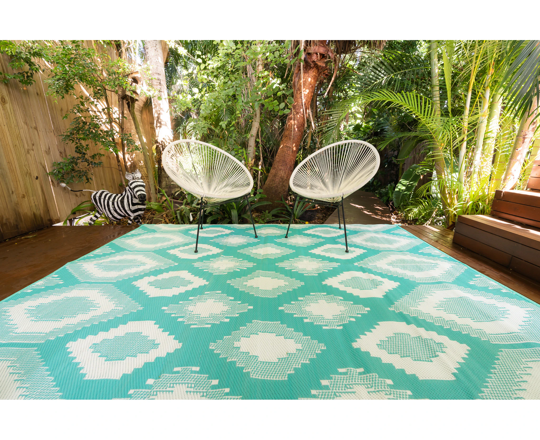 Outdoor Rug - Positano Aqua and White