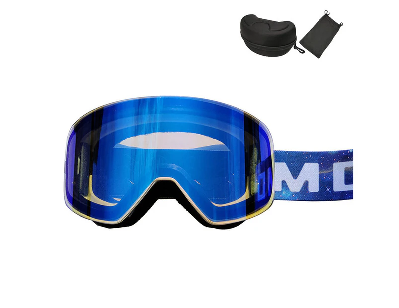 WASSUP REVO Double Layer Anti-Fog Ski Goggles Magnetic Ski Goggles-Bright Black&Blue