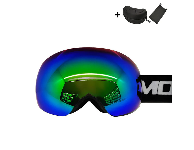 WASSUP Double Layer Anti-Fog Large Spherical Ski Goggles Snowboard Goggles-Black Gray&Green