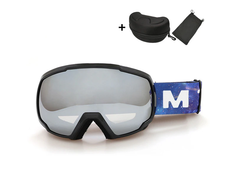 WASSUP Double Layer Ski Goggles OTG Anti-Fog UV Protection Snowboard Goggles-Grey&Silver