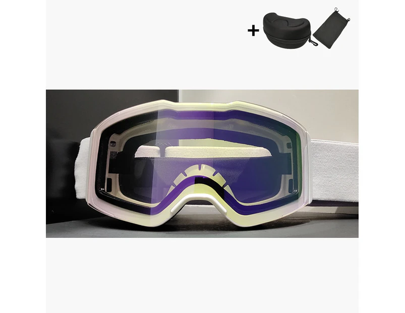 WASSUP REVO Double-Layer Anti-Fog Ski Goggles Snowboarding Goggles-Bright White&Purple