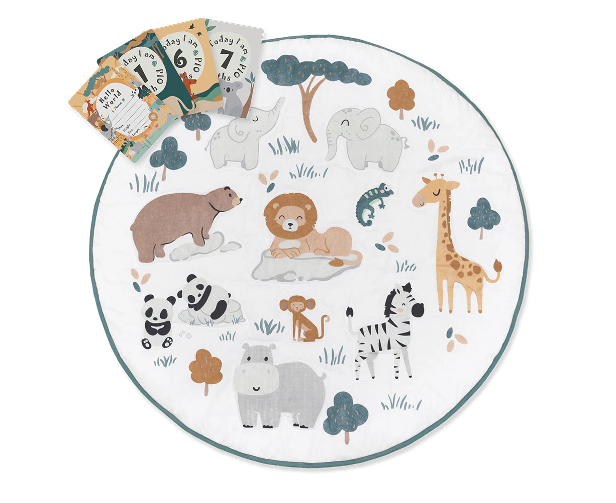 Lolli Living Play Indoor Mat Cotton Sateen With Milestone Cards Day At The Zoo