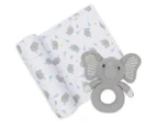Living Textiles Newborn/Infant Cotton Jersey Swaddle & Rattle Mason Elephant