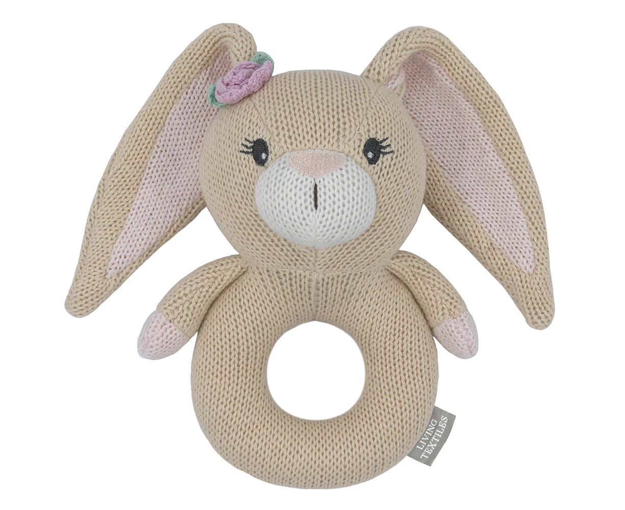 Living Textiles Newborn/Infant/Baby Cotton Knitted Ring Rattle Amelia the Bunny