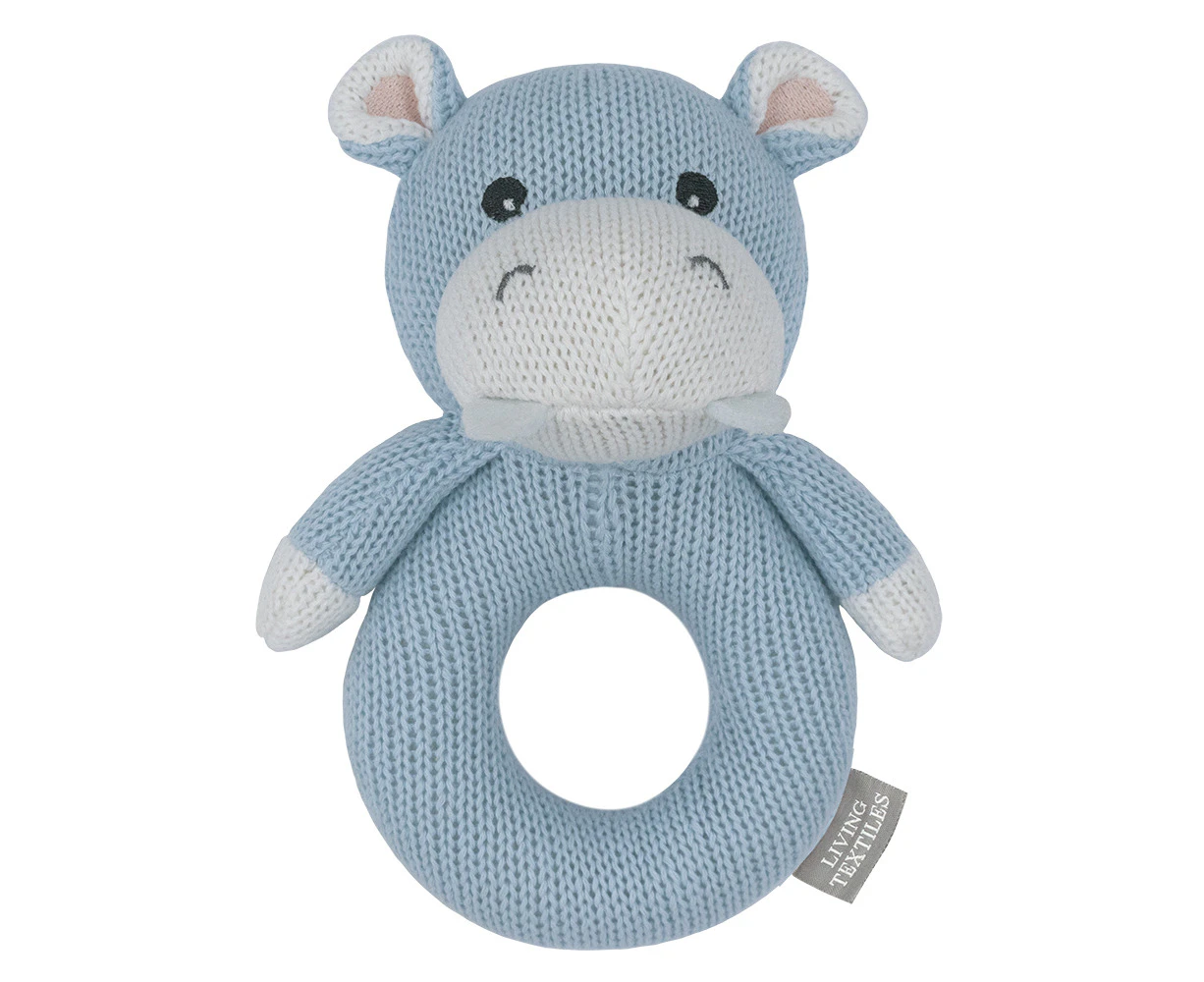 Living Textiles Newborn/Infant/Baby Cotton Knitted Ring Rattle Henry the Hippo