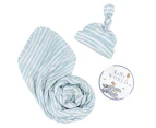 Living Textiles Newborn/Infant/Baby Swaddle/Beanie Cotton Gift Set Stripes