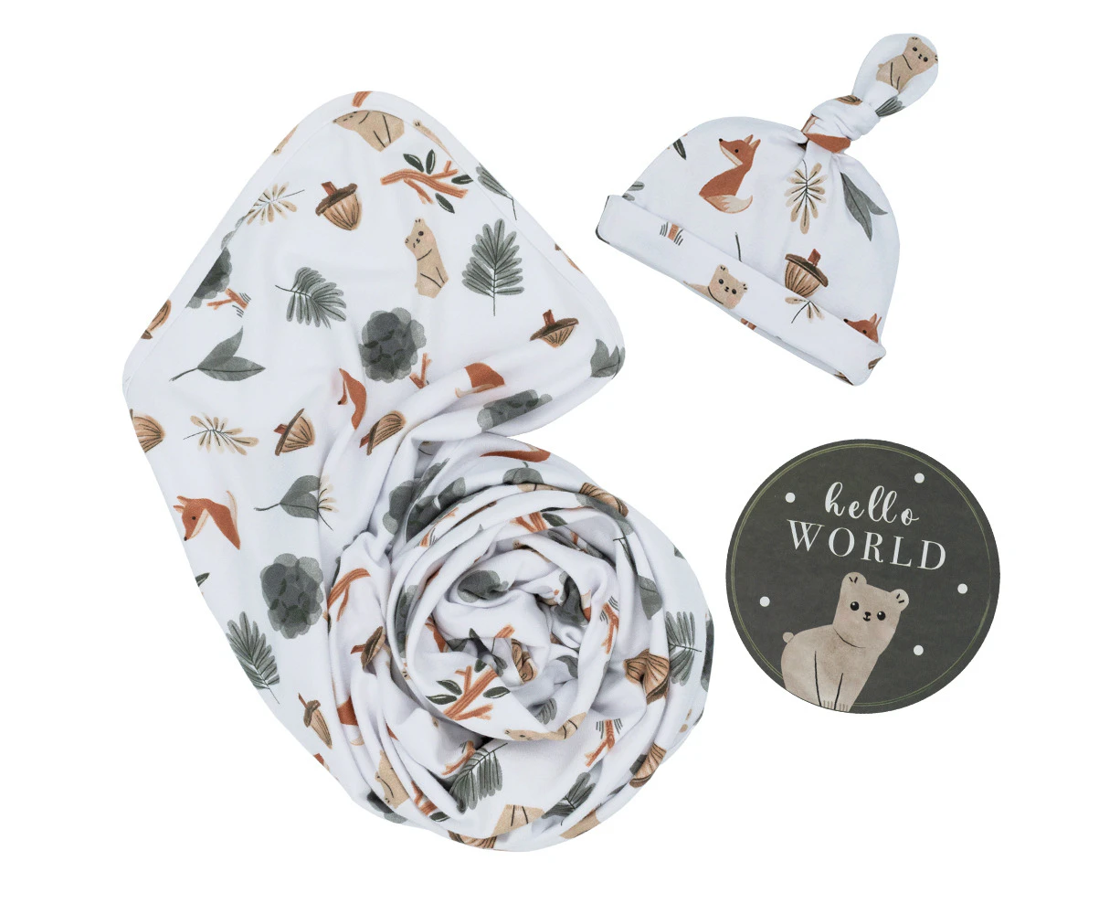 Living Textiles Newborn Baby Swaddle Cotton Gift Giving Set Forest Retreat