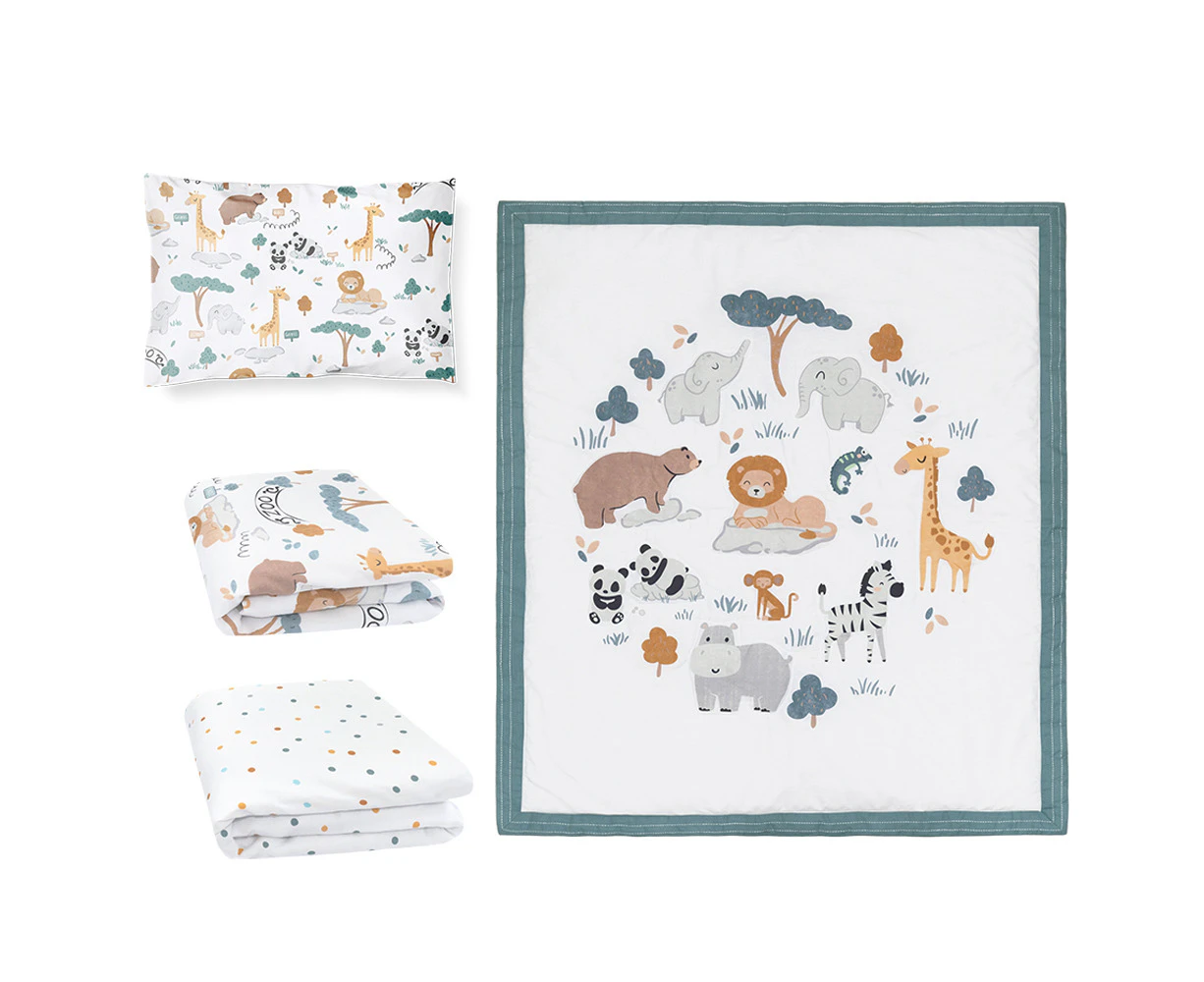 4pc Lolli Baby/Newborn/Children's Cotton Living Nursery Set Day At The Zoo