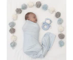 Living Textiles Newborn/Infant Cotton Jersey Swaddle & Rattle Blue Dots/Hippo