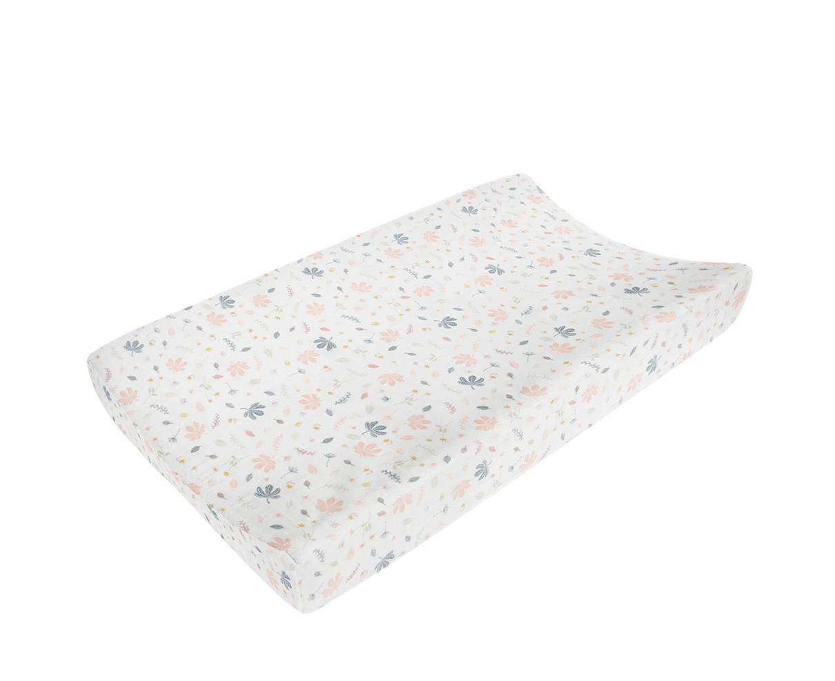 Living Textiles Organic Cotton Muslin Newborn/Baby Change Pad Cover Botanical