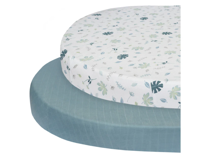 2pc Living Textiles Organic Muslin Round/Oval Cot Fitted Sheet Banana Leaf/Teal