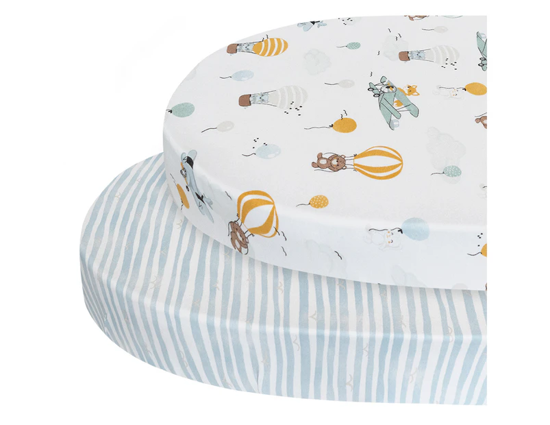 2pc Living Textiles Infant Round Cotton Cot Fitted Sheets Up Up & Away/Stripes
