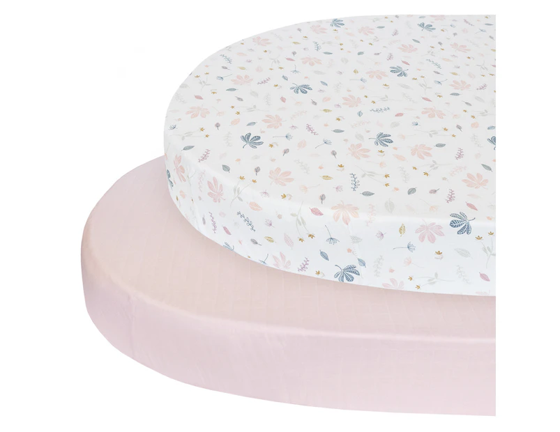 2pc Living Textiles Organic Muslin Round/Oval Cot Fitted Sheet Botanical/Blush