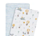 2pc Living Textiles Cotton Bedside Sleeper Fitted Sheets Up Up & Away/Stripes