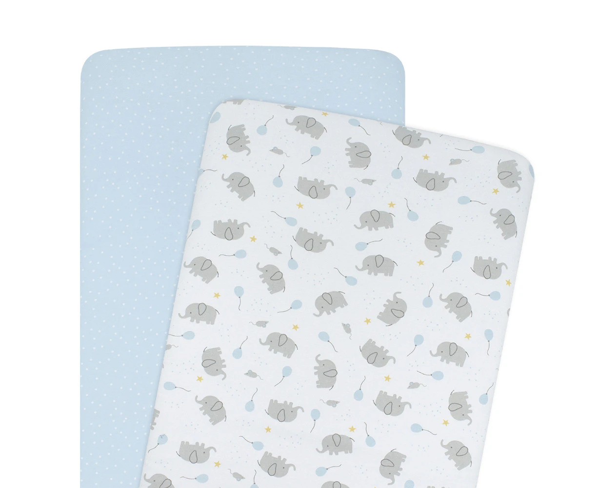 2pc Living Textiles Baby Cotton Jersey Bassinet Fitted Sheet Mason Elephant