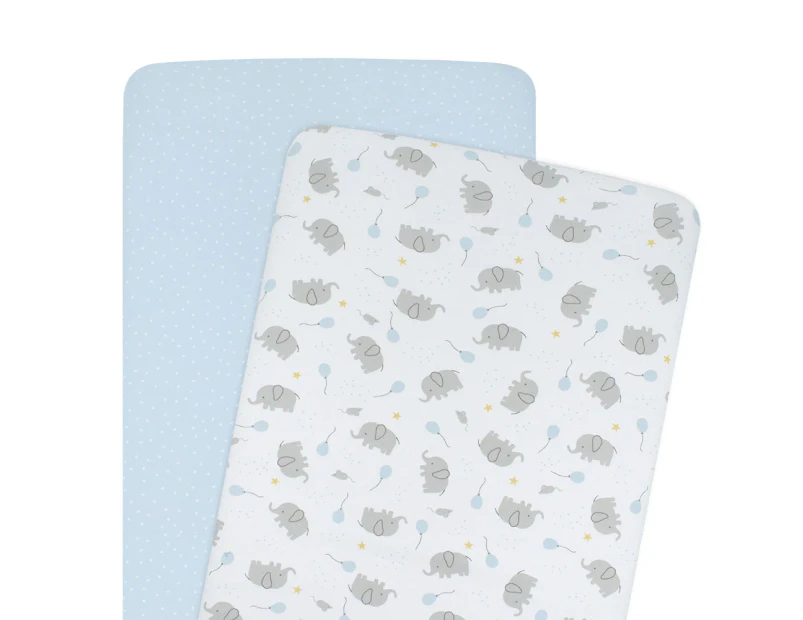 2pc Living Textiles Baby Cotton Jersey Bassinet Fitted Sheet Mason Elephant