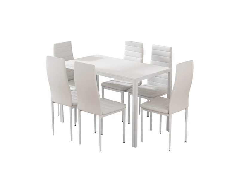 Artiss Dining Chairs and Table Dining Set 6 Chair Set Of 7 Wooden Top White