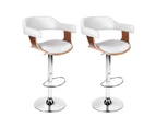 Artiss 2x Bar Stools Gas Lift Leather w/Armrest White