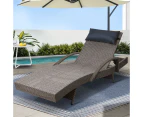 Gardeon Sun Lounge Wicker Lounger Outdoor Furniture Beach Armchair Adjustable Grey&Beige